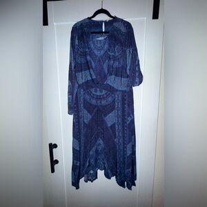 SOFT SURROUNDINGS SITARRA BLUE ASYMMETRIC DRESS,FLORAL DRESS 3X